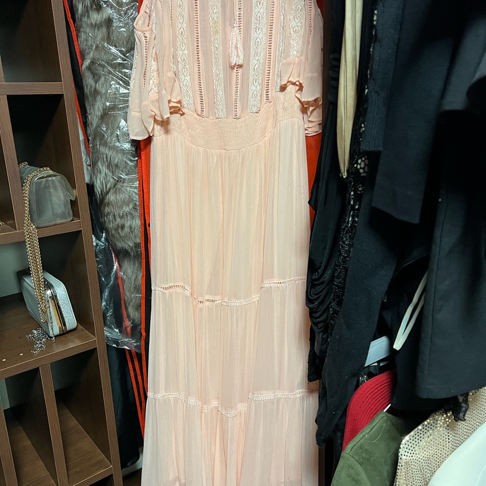 Elegant Peach Lace Maxi Dress